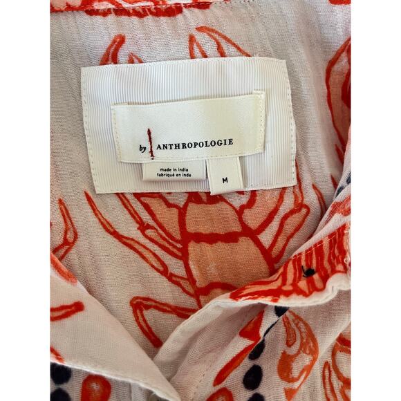 Anthropologie Lobster Print Open Back Blouse 100% Cotton Coastal Blouse | Medium - Picture 6 of 8